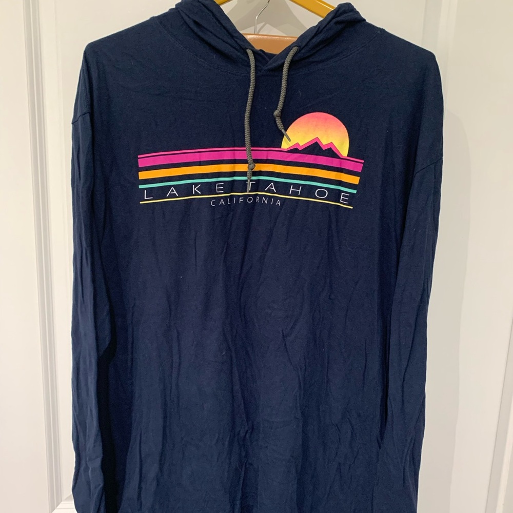 Navy Lake Tahoe Hoodie with Sunset Graphic A3